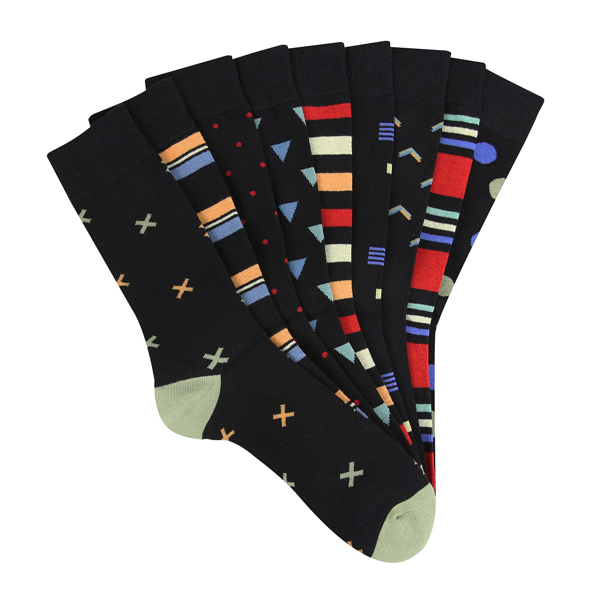 Men's Cotton Rich Crew Mixed Pattern Socks - 9 Pairs