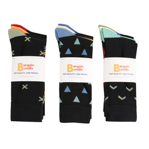 Men's Cotton Rich Crew Mixed Pattern Socks - 9 Pairs