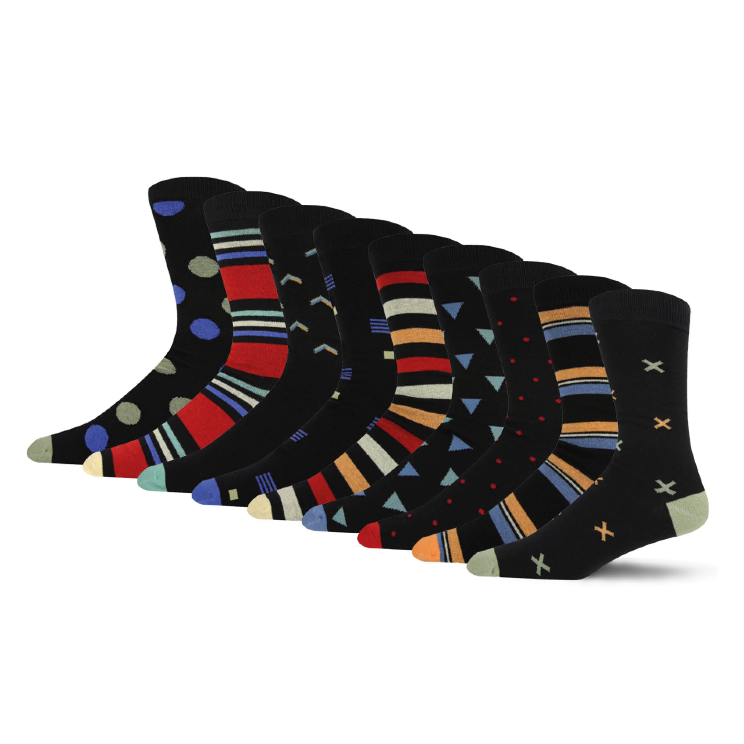 Men's Cotton Rich Crew Mixed Pattern Socks - 9 Pairs